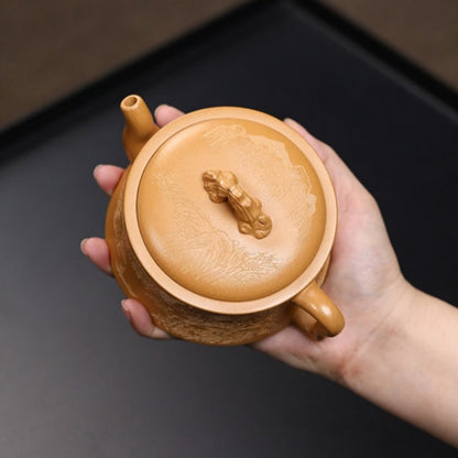 True Yixing Zisha Duan Clay Tea Pot HanWa Pot 7 Infuser Holes Carved Kungfu Pots