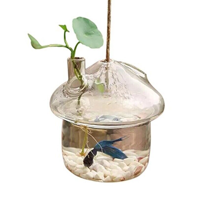 Hanging Glass Vase Mushroom-Shapes Planters Small Rumble Fish Tank 8.5x10x10.5cm
