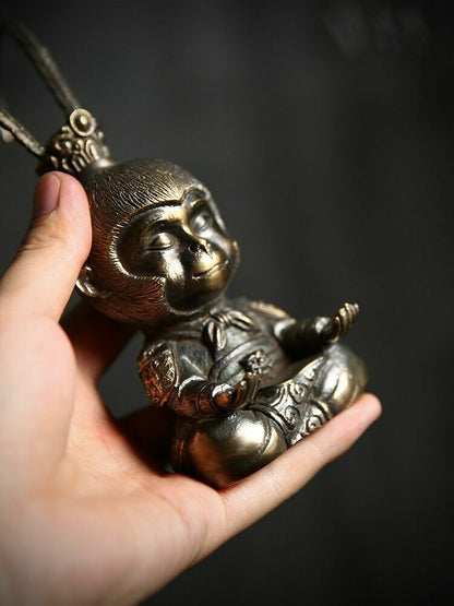 Brass Monkey King Sun Wukong Buddha Statue Folk Sculpture Zen Feng Shui Decor