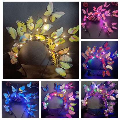 Headband 3 Light Modes LED Glow Butterfly Flower Branch Party Costumes Headdress