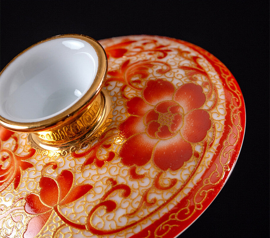 Creative Gaiwan Color Enamel Craft Handmade Porcelain Tureen Covered Bowl Lid