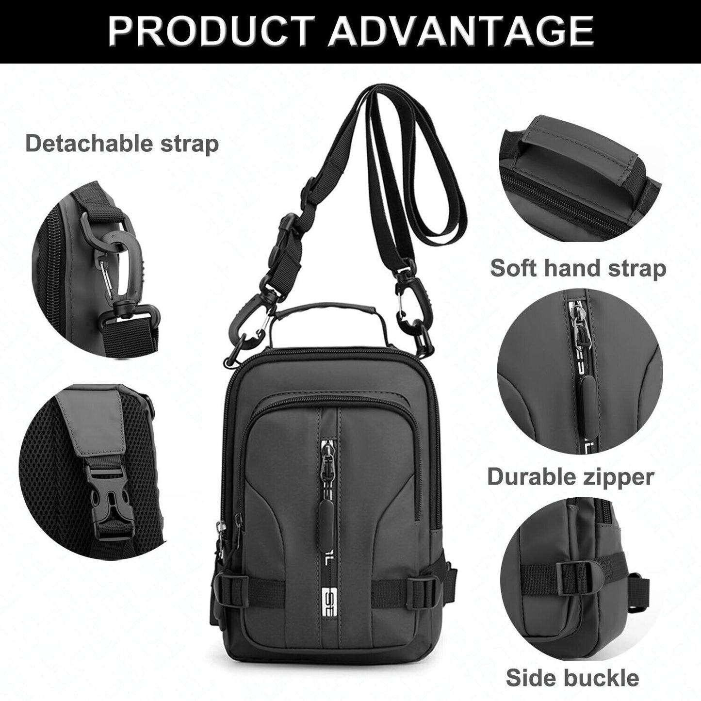 Men Sling Bag Chest Bag Cross Body Handbag Shoulder Pack Sports Travel Backpack