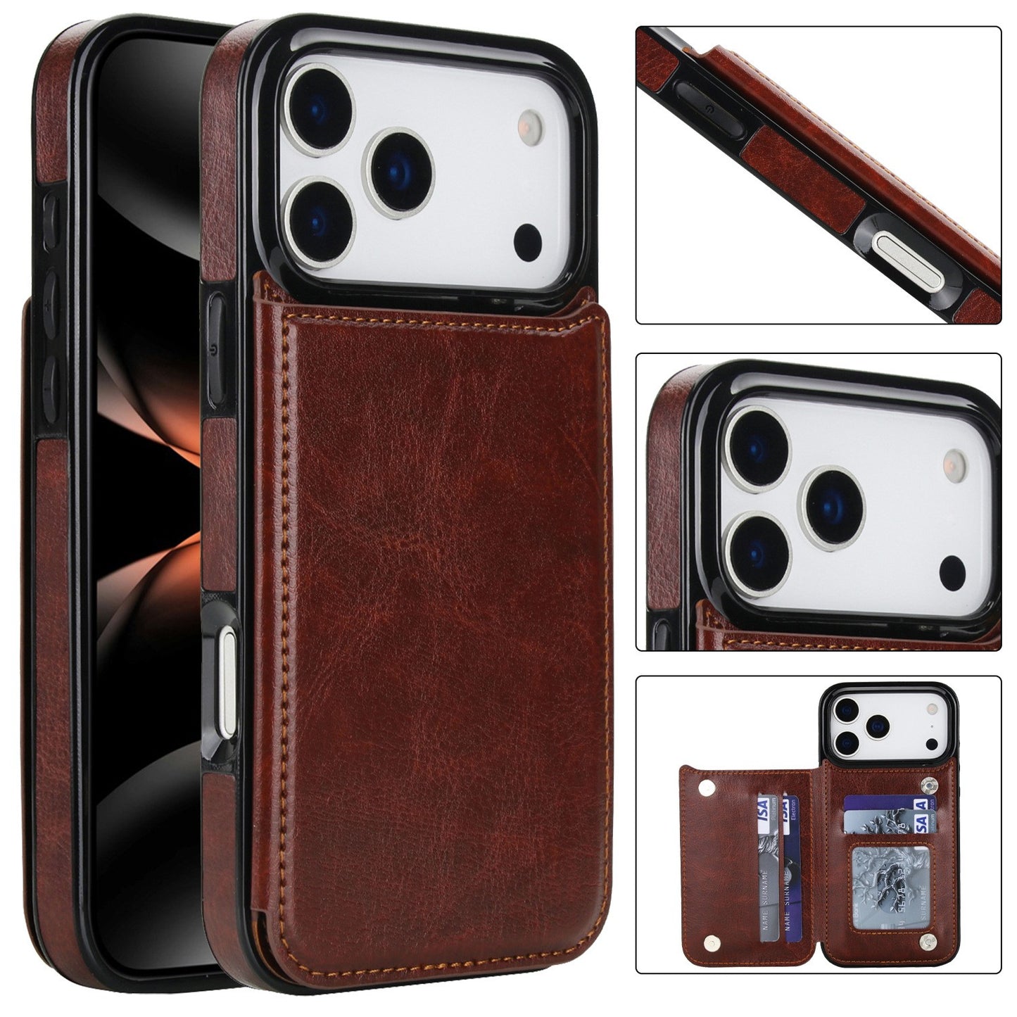 For iPhone 17/16 Pro Max/15/14/13/12 Leather Card Holder Wallet Phone Case