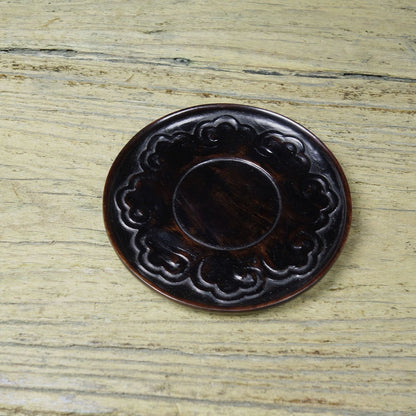 Antique Style Sandalwood Carved Xiangyun Ruicai Tea Coaster Cup Pad Decor 9cm