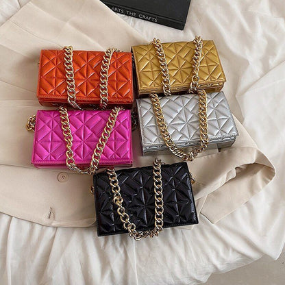 Metal Chain Shoulder Bag Handbag Purse Shiny Leather Small Fashion 22*14*7 CM