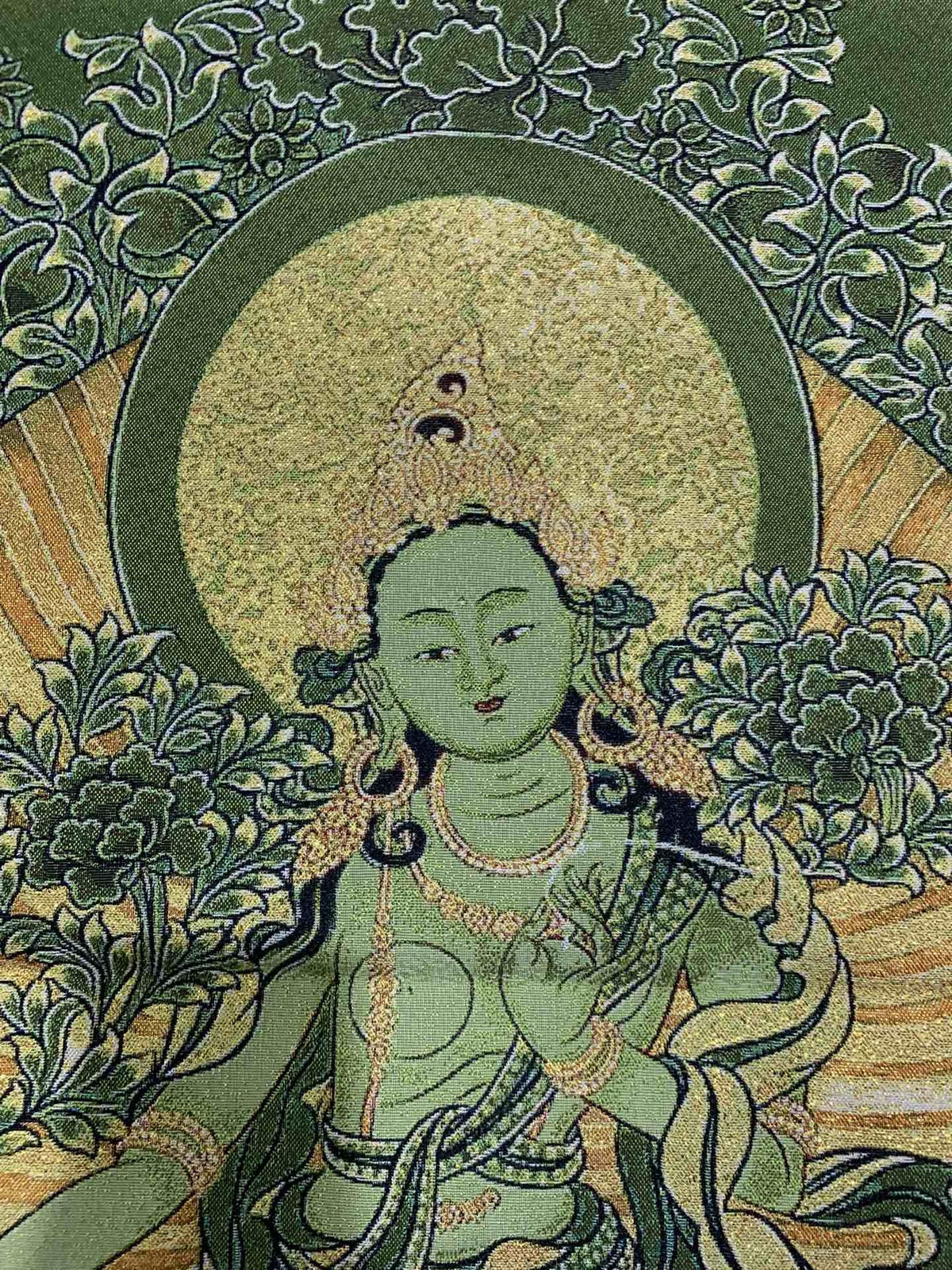 36"Tibet Tibetan Cloth Silk Buddhism Green Tara Guanyin Tangka Thangka Mural 075