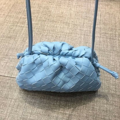 Woven Ruched Microfiber Leather Mini Pouch Clutch Bag Crossbody Shoulder Purse