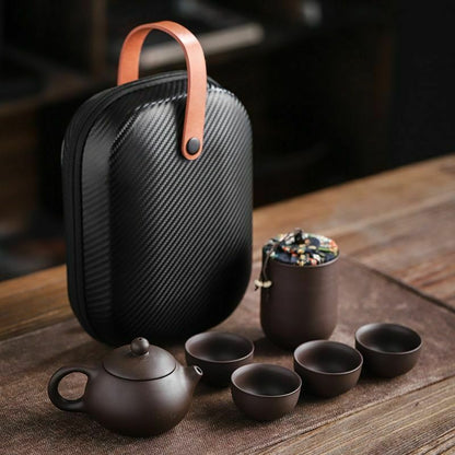 Chinese Clay Teapot Set Tea Ceremony Cups Outdoor Travel Gaiwan Kung Fu Teacup