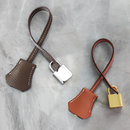 Real Cowhide Leather Clochette Bag Charm Gold/ Silver Padlock & Key for Handbags