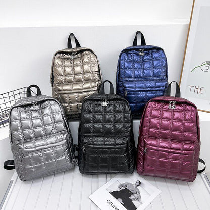 Plaid Backpack Light Casual Bags Women School Back Bags 27*38*10 CM Silver/Gold