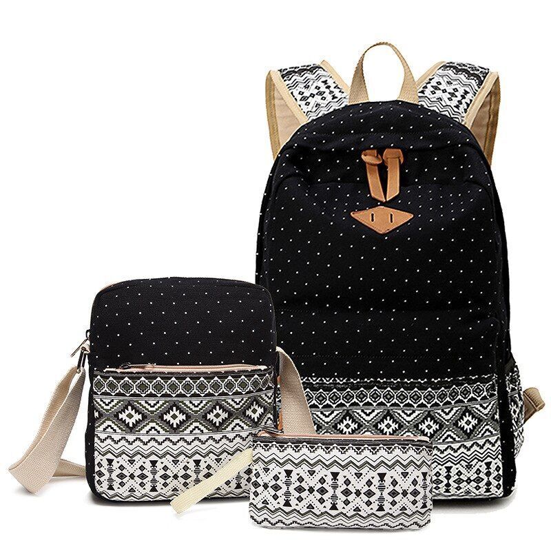 Canvas Printing Backpack School Bag Cute Black Polyester Purse Gray/Black/Purple