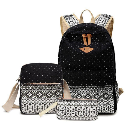 Canvas Printing Backpack School Bag Cute Black Polyester Purse Gray/Black/Purple