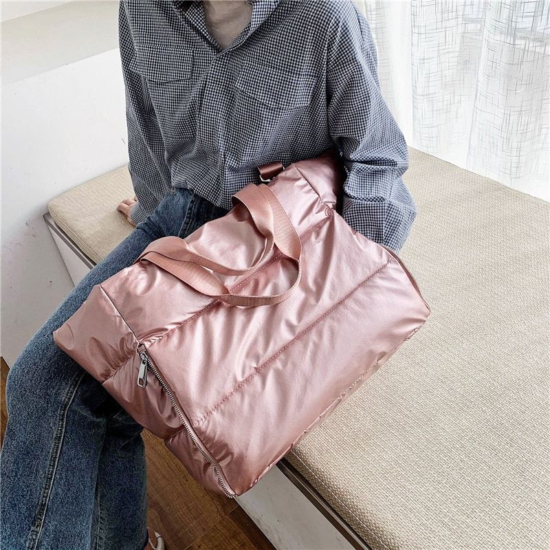 Large Shoulder Bag Waterproof Nylon Bag Space Padded Cotton Feather Down Tote