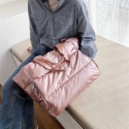 Large Shoulder Bag Waterproof Nylon Bag Space Padded Cotton Feather Down Tote