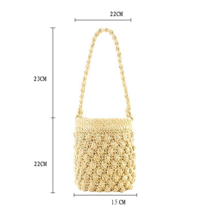 Straw Bag Vacation Beach Purse Small Bucket Portable Fashion Woven Bags 15*22 CM
