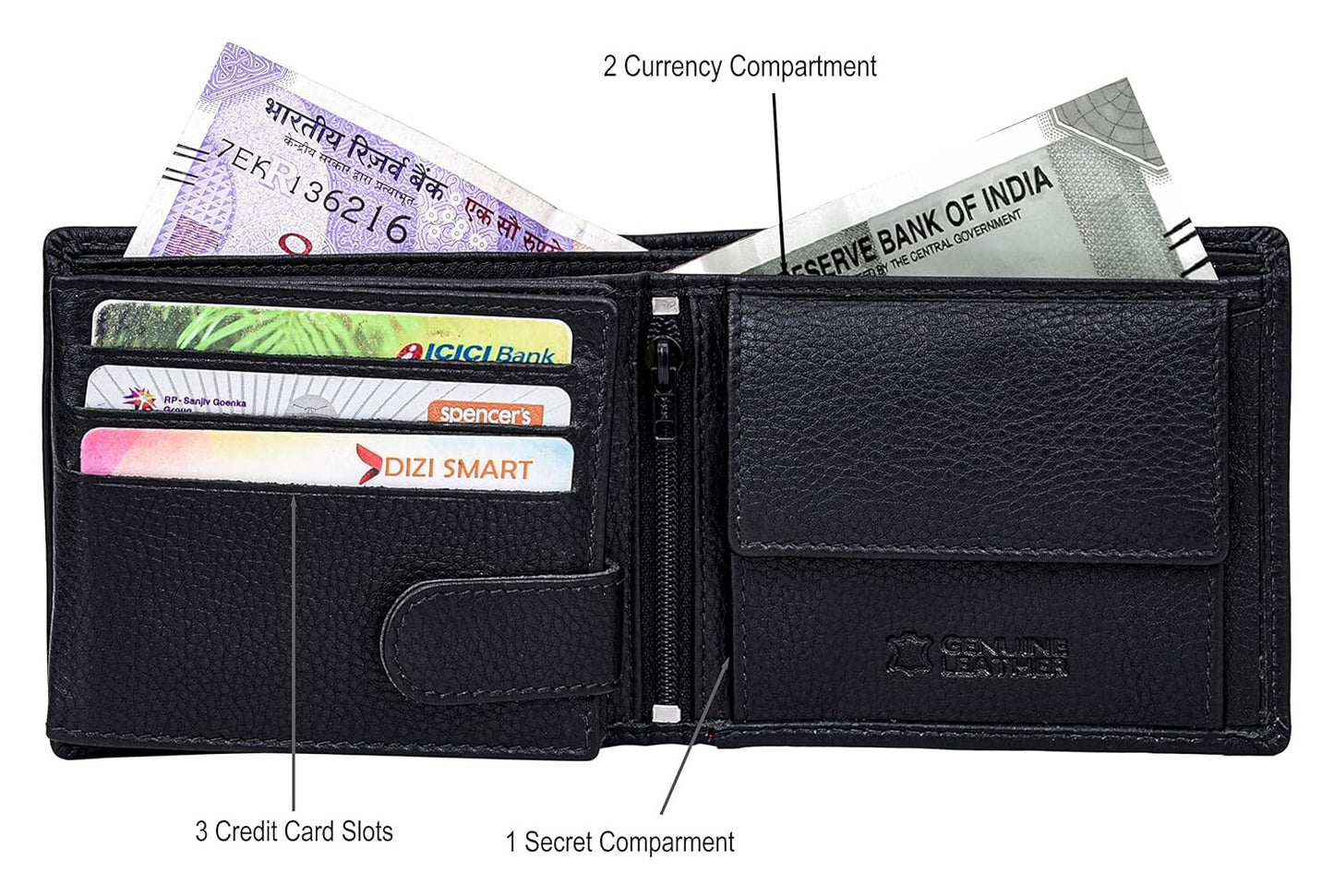 New Black/Red Bi-Fold Leather Men's Wallet RFID Protection Gift Item