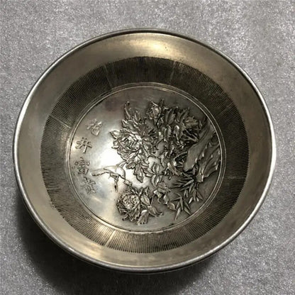 Silver Antique Copper Bowl Gilt Carving Flower Blooming Wealth Honor