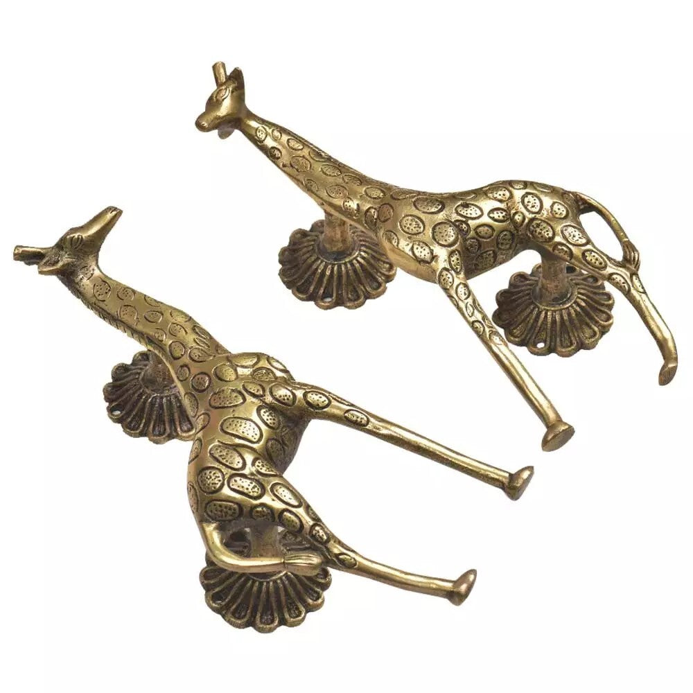 Set of 2 Antique Look Brass Decorative Golden Giraffe Door Handle