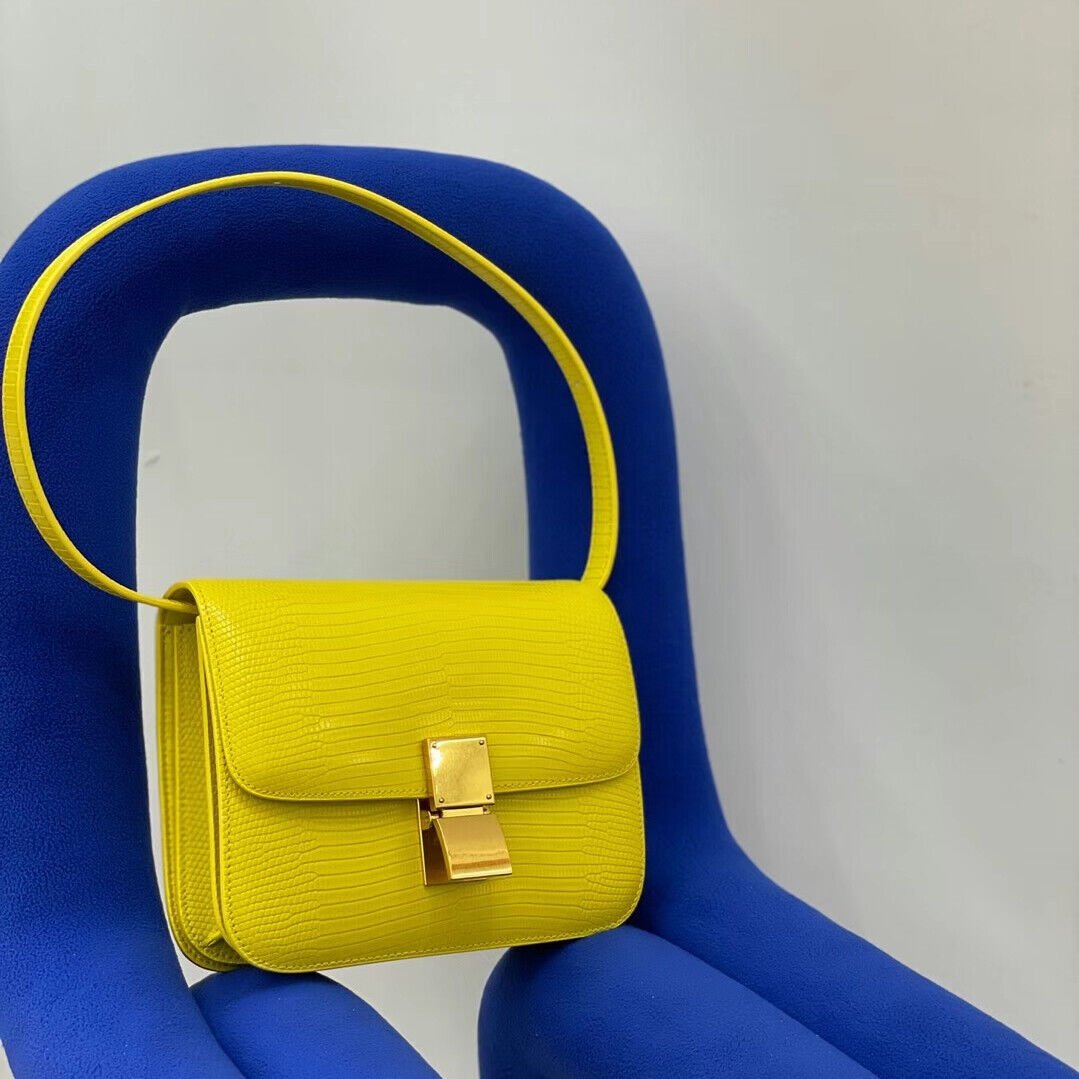 Lizard Effect Real Leather Flap Box bag Shoulder bag Purse Crossbody Square bag