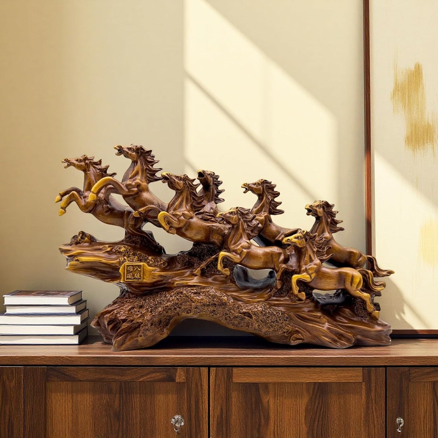 Resin Feng Shui Horses Statue - Running Horse Figurine Decor for Wealth Luck