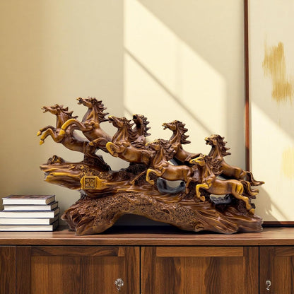 Resin Feng Shui Horses Statue - Running Horse Figurine Decor for Wealth Luck