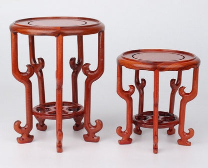 Rosewood Bonsai Stand Ceramic Teapot Stone Vase Flower Rack Base Crafts Decor