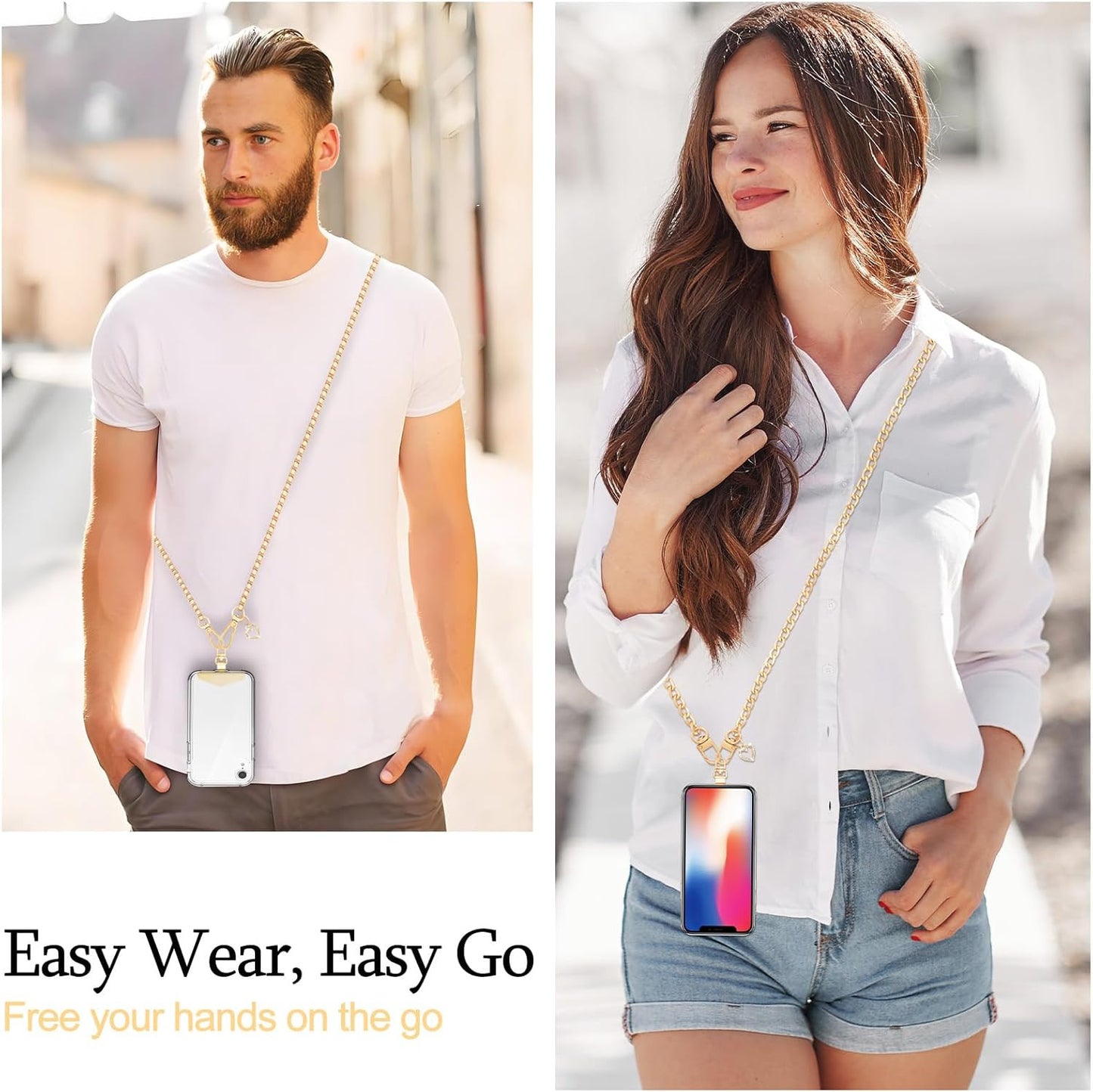 Cell Phone Lanyard Crossbody for Women,Gold Phone Strap Crossbody Set,Metal Phon