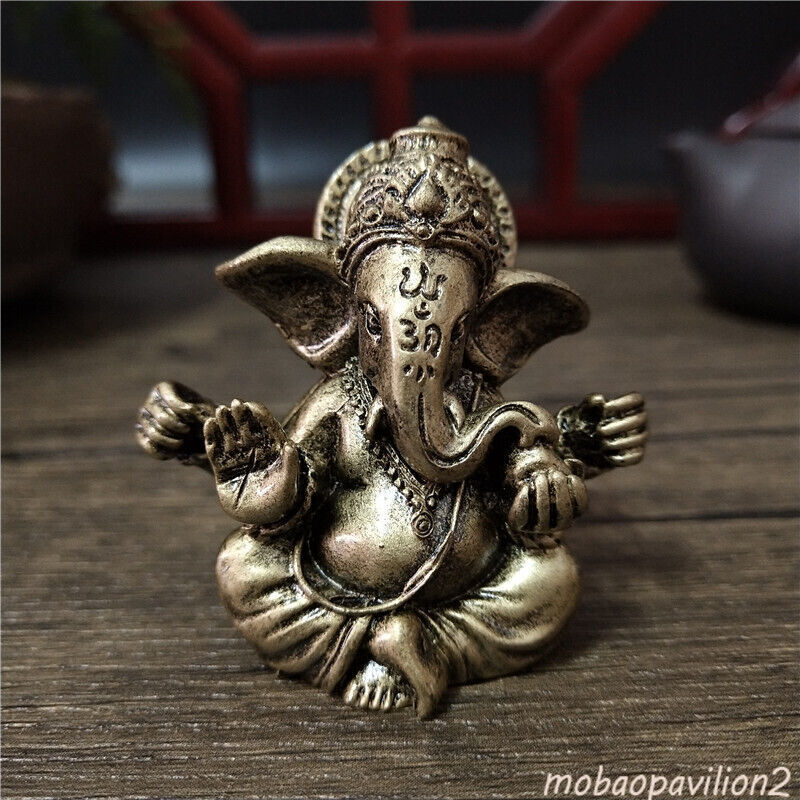 1.89" Bronze Color Lord Ganesha Statue Buddha Ornaments Elephant God Sculpture