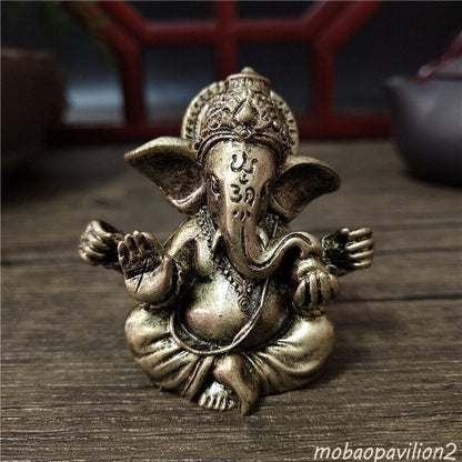 1.89" Bronze Color Lord Ganesha Statue Buddha Ornaments Elephant God Sculpture