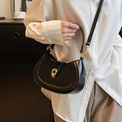 Saddle Shoulder Cossbody Bags Women Short Handle Half Moon PU Leather Handbags