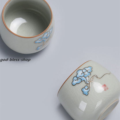 ruyao crackle glaze porcelain tea cup cloud print Chinese kungfu cup of tea new
