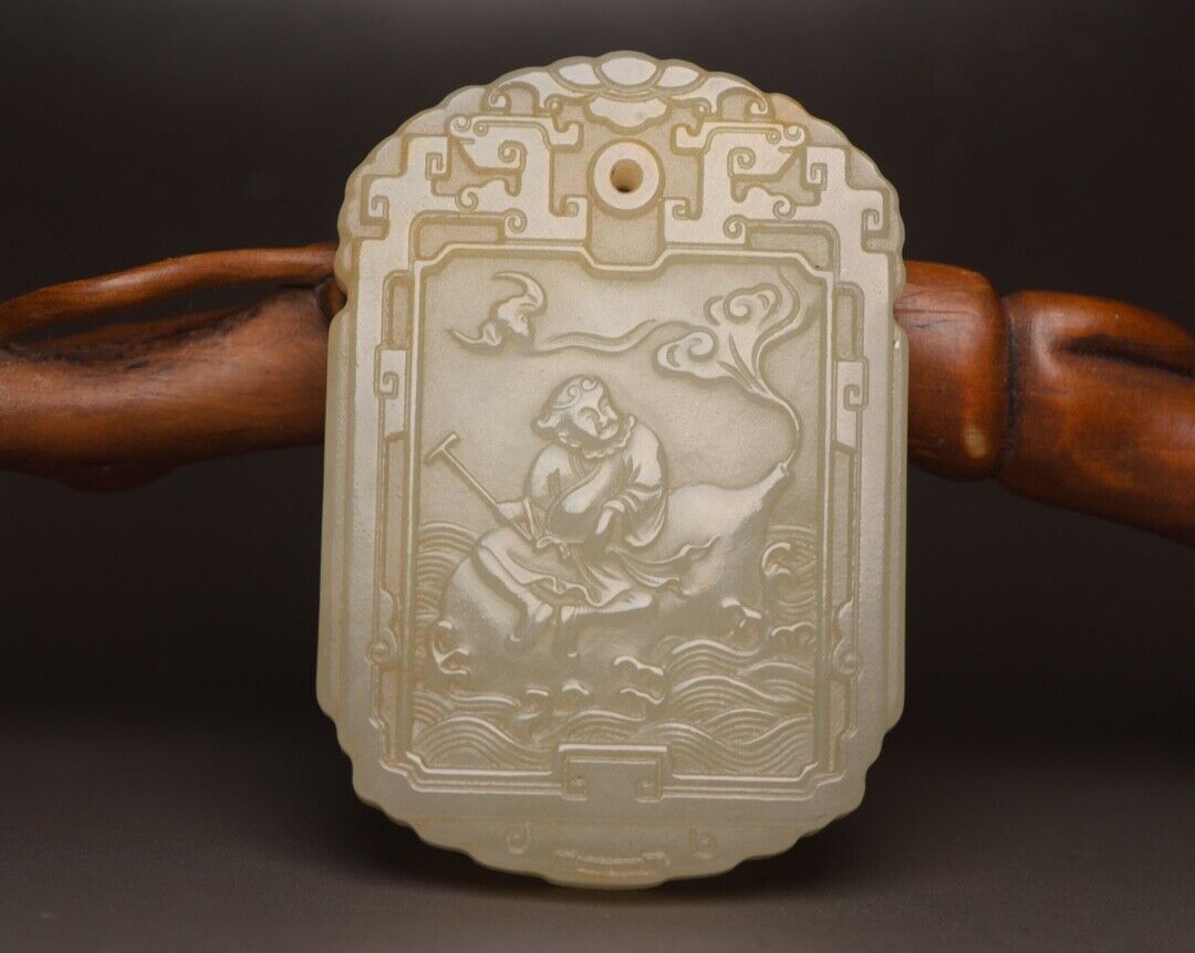 Chinese Natural Hetian Jade Carving Figure Story Nice White Jade Pendant Jewelry