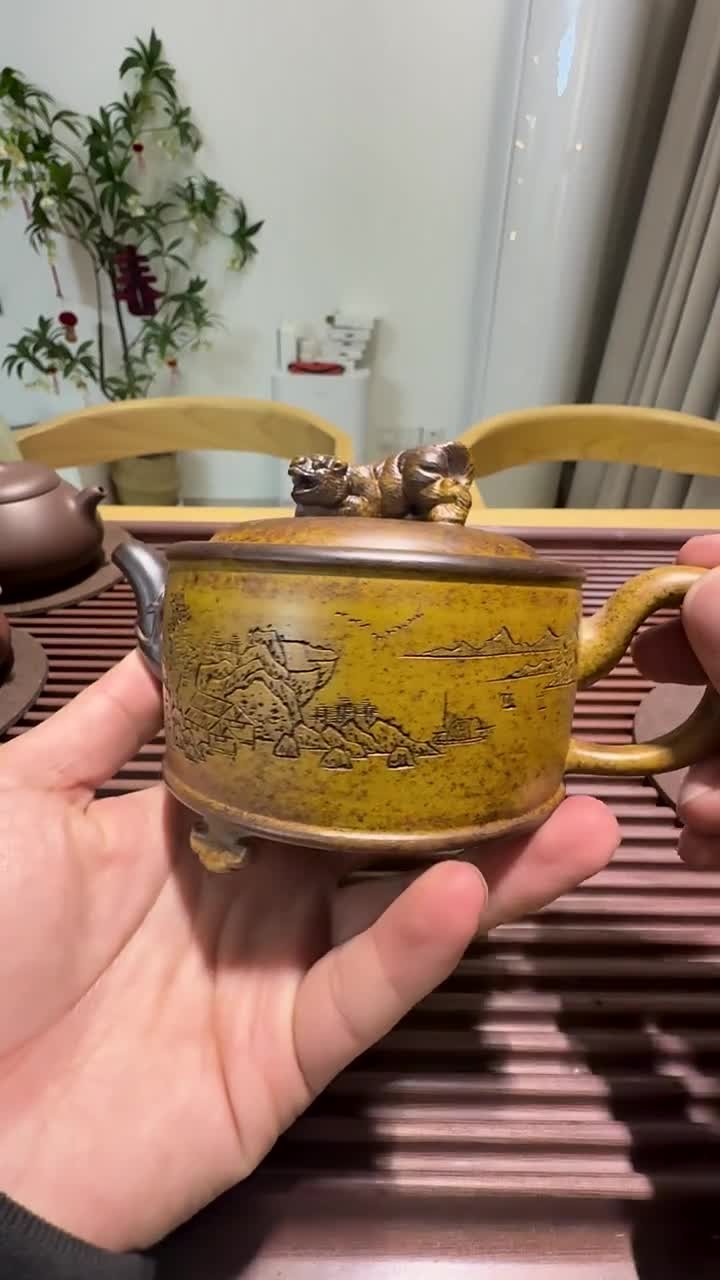 250ml China Yixing Purple Clay Pot Three-legged Han Tile Hand-painted Tea Set