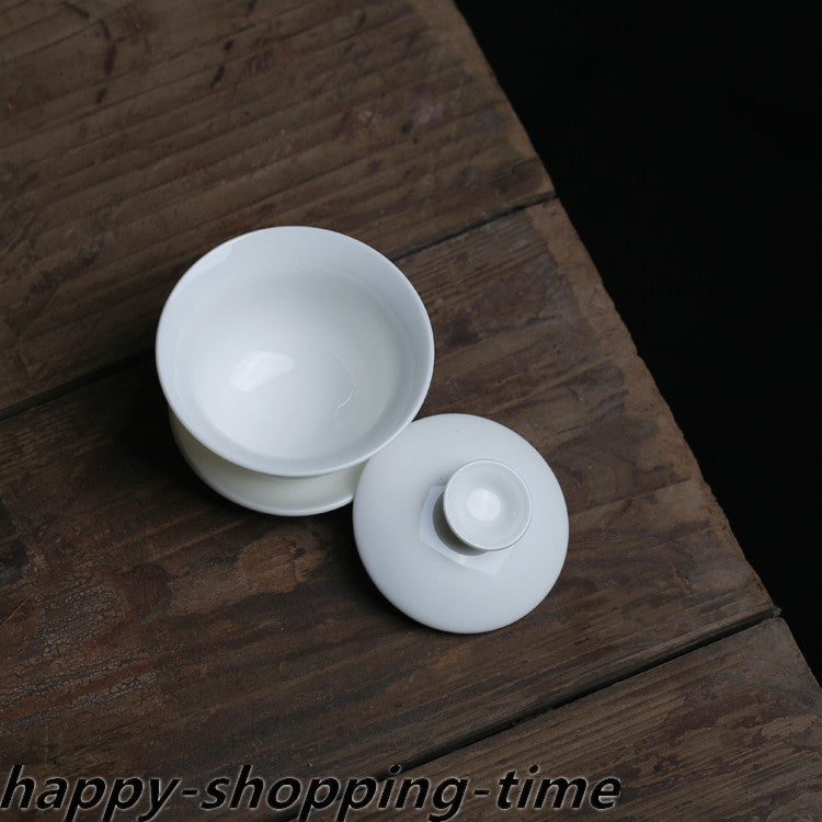 White Gaiwan Small Kungfu Tureen Porcelain Covered Bowl Cup Saucer Tea Plate New