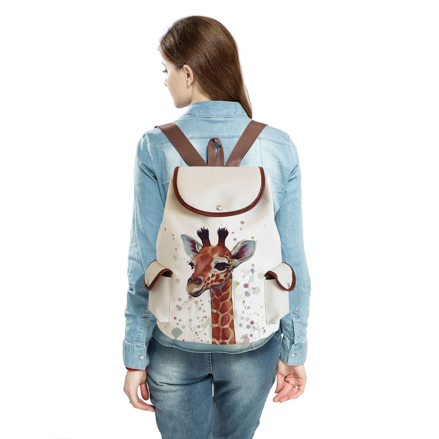 Large Traveling Backpack Watercolor Animal Print Purse Portable Traveling Bags