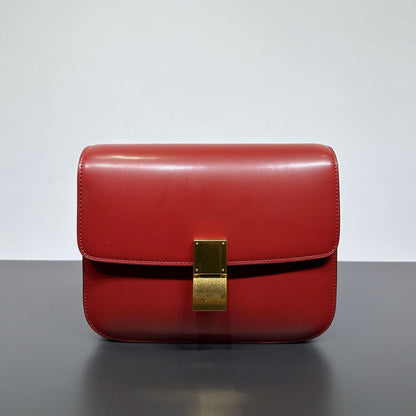 20/24cm Real Leather Small Flap Purse Clutch Box Shoulder Bag Crossbody Handbag