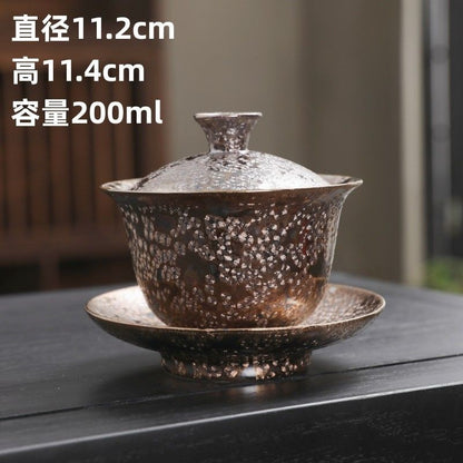 Master Zhou Kai Shui Crystal Glaze Gaiwan 200ml Luxury Three-Piece Tea Bowl