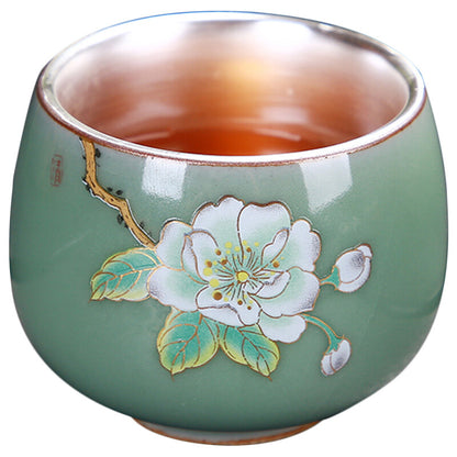 70ml Porcelain Glaze Silver Tea Cup Floral Painted Glaze Under Cups Tea Set
