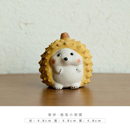 Purple Clay Tea Pet Durian Little Hedgehog Figurine Desktop Ornaments Handmade