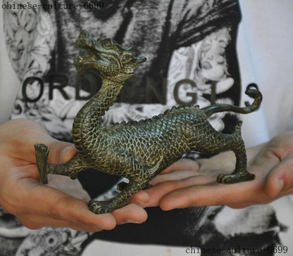 Old China bronze Feng Shui auspicious Dragon Loong Dragons Zodiac animal statue