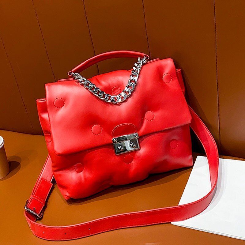 Shoulder Crossbody Bag Padded Tote Purse Handbag Cotton 30*24*8 CM Chain Handle