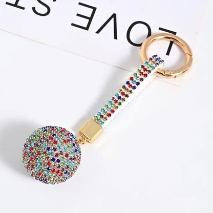 Rhinestone Ball Leather Strap Key Chain Pendant Charm Crystal Purse Bag Car Ring