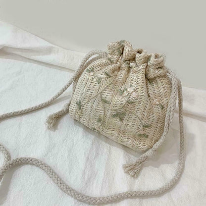 Shoulder Bags Women Drawstring Straw Bags Embroidery Bags Crossbody Handbags