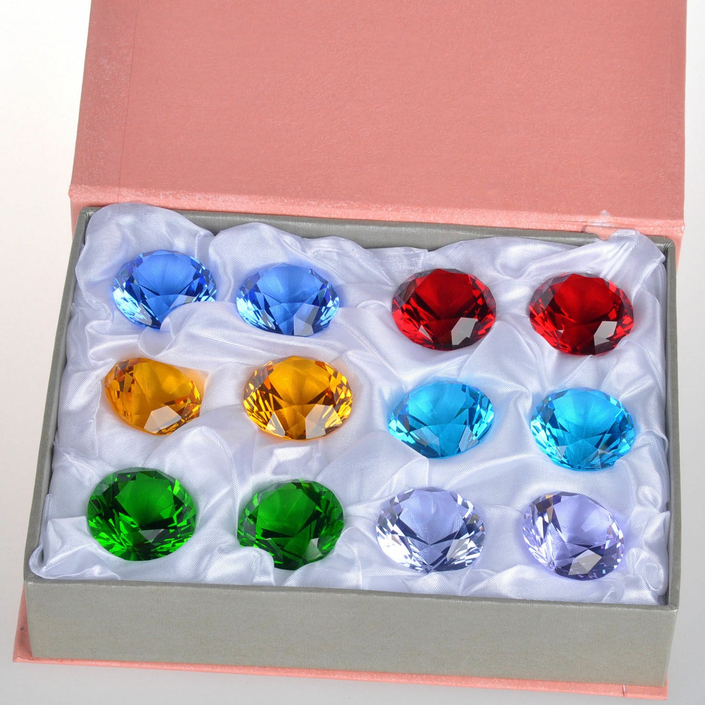 12 PCS Colors Cut Crystal Diamond Paperweight Wedding Party Decor Gift Box 30mm