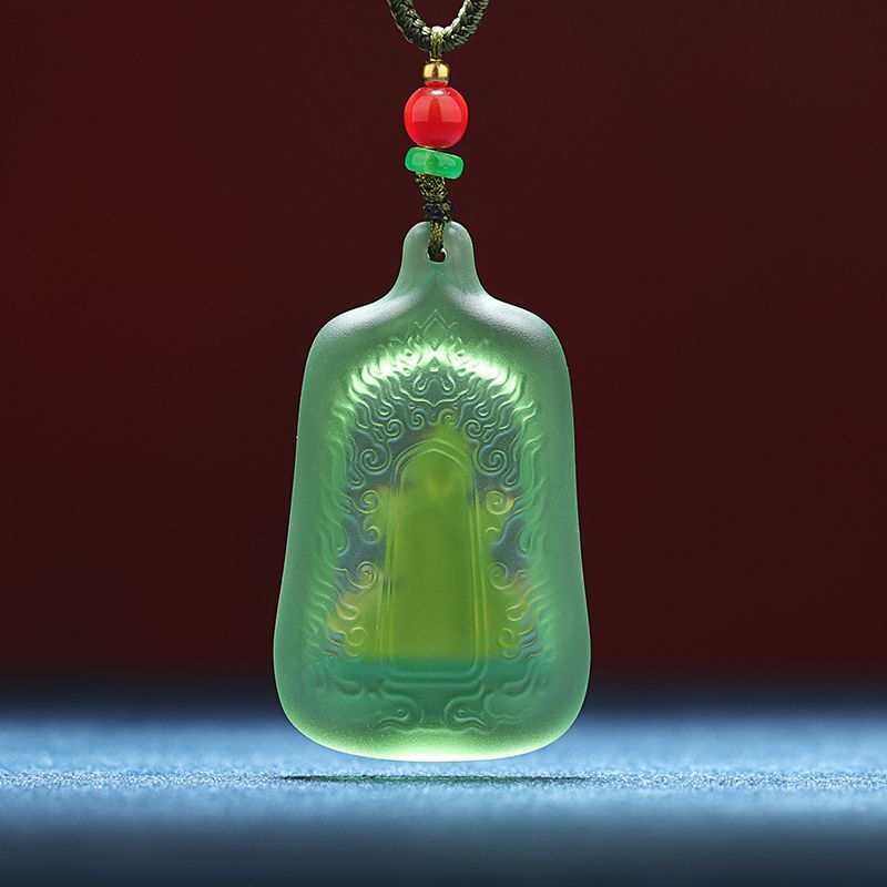 5CM Colored Glass Buddhist Pendant Green Tara Buddha Statue Pendant Necklace