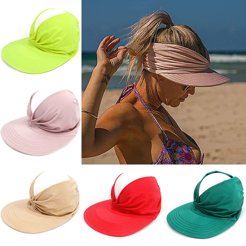 Womens Visor Hat Hollow Empty Top Cap Anti-UV Sun Protection Summer Beach Hats