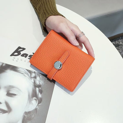 Orange Blue Wallet Genuine Leather Togo Cowhide Wallet Short Small Coin Purses