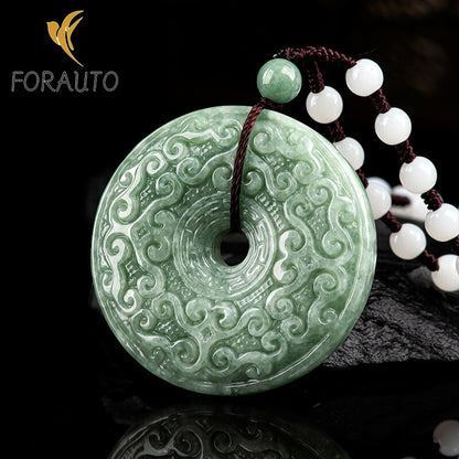 Jade Bean Green Antique Rui Pattern Peace Buckle Jade Pendant -