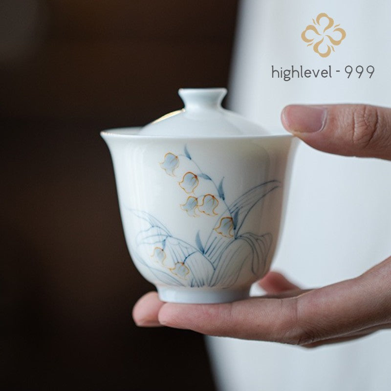 90ml Ceramic Handpainted Orchid Tea Bowl Tea-tasting Meditation Cup Gaiwan