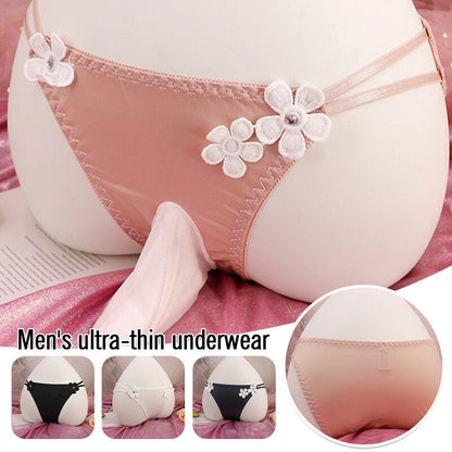 Men Sissy Sexy Sheath Underwear Ice Silk Bikini Thong Ultrathin Lowwaist Panties
